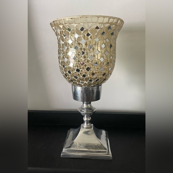 Source Unknown Accents Large Vintage Gold Silver Mosaic Glass